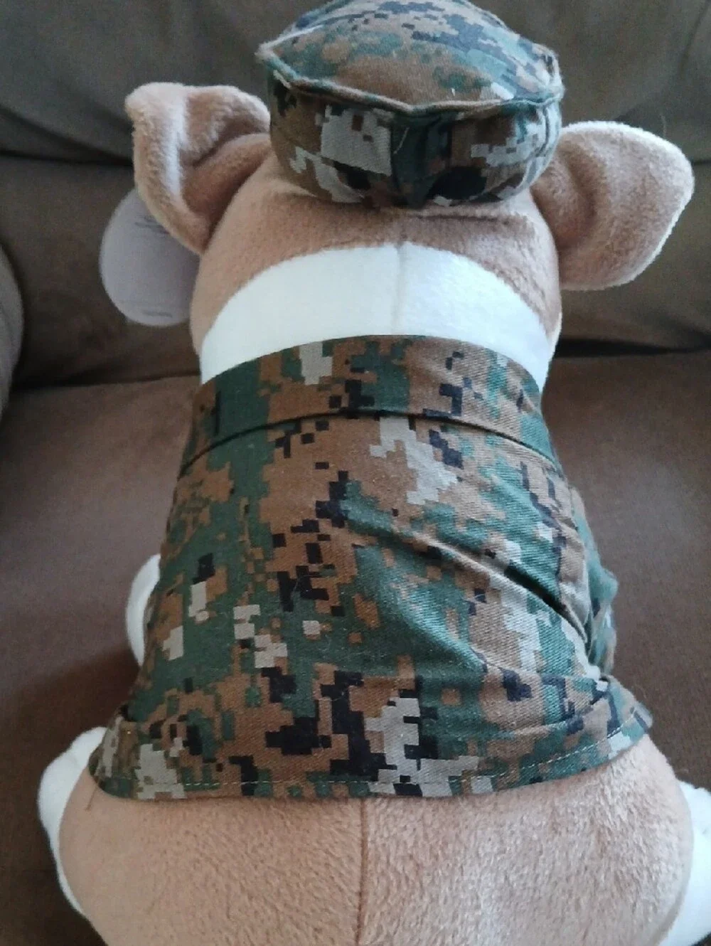 Plush Bulldog Dog Toy in Camouflage Outfit - Brown/Green Chesty